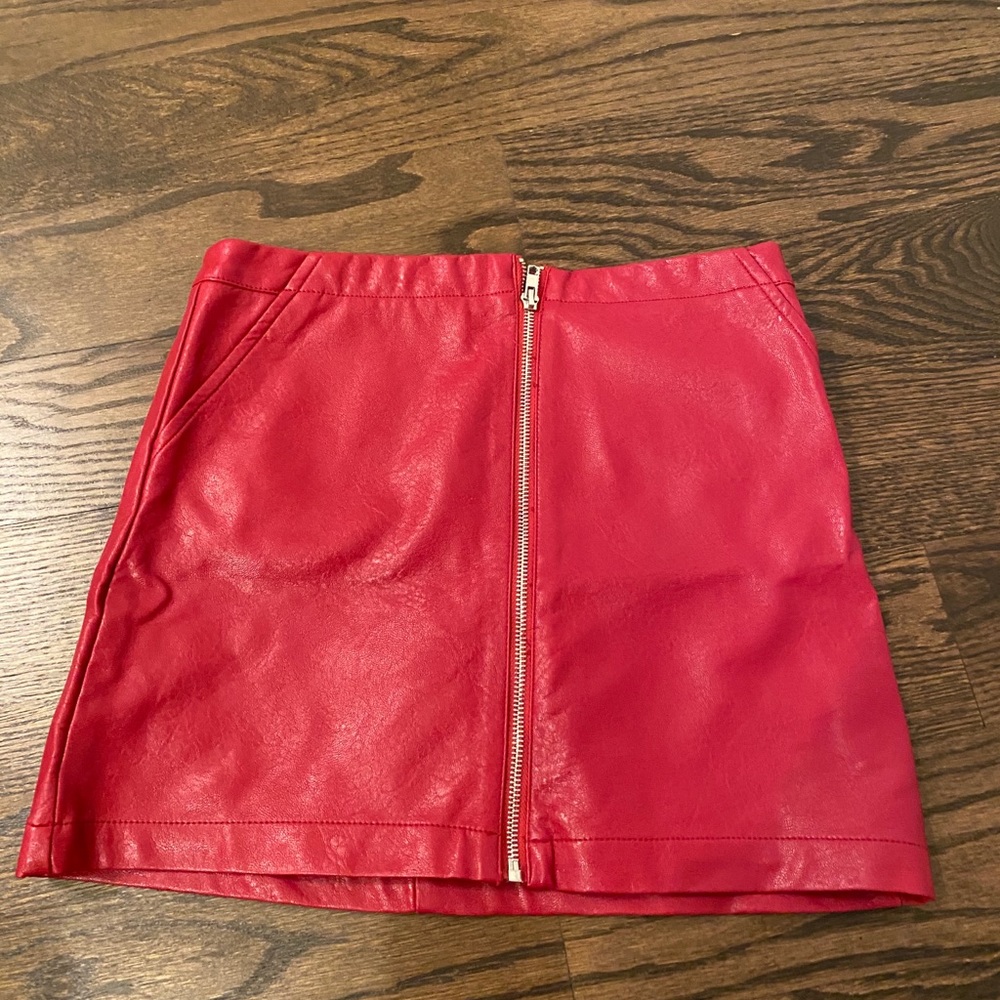 Red leather high waist skirt